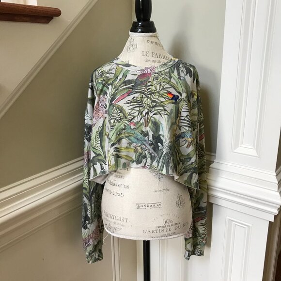 Aviator Nation Jungle Cropped Sweatshirt Pullover Womens XL Green Long Sleeve AN - Picture 3 of 12